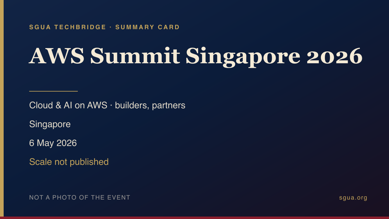 AWS Summit Singapore 2026 概要卡:主題、國家、日期與規模——非活動照片