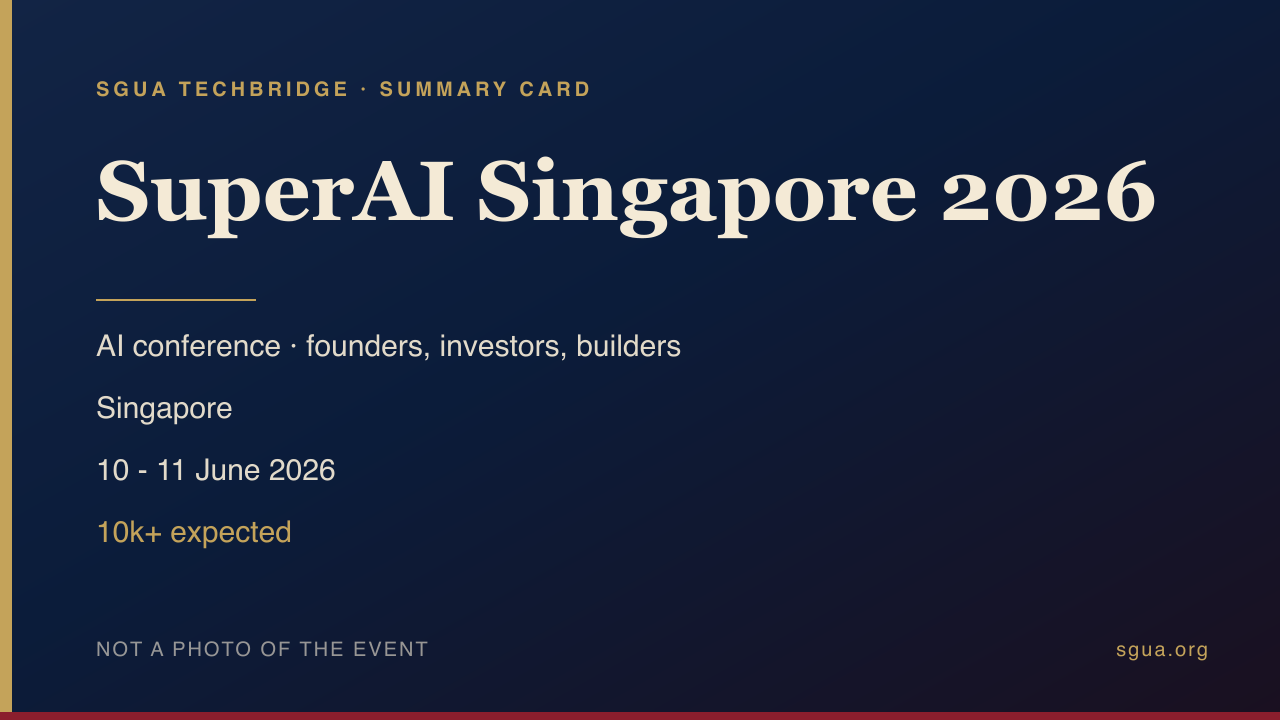SuperAI Singapore 2026 概要卡:主題、國家、日期與規模——非活動照片