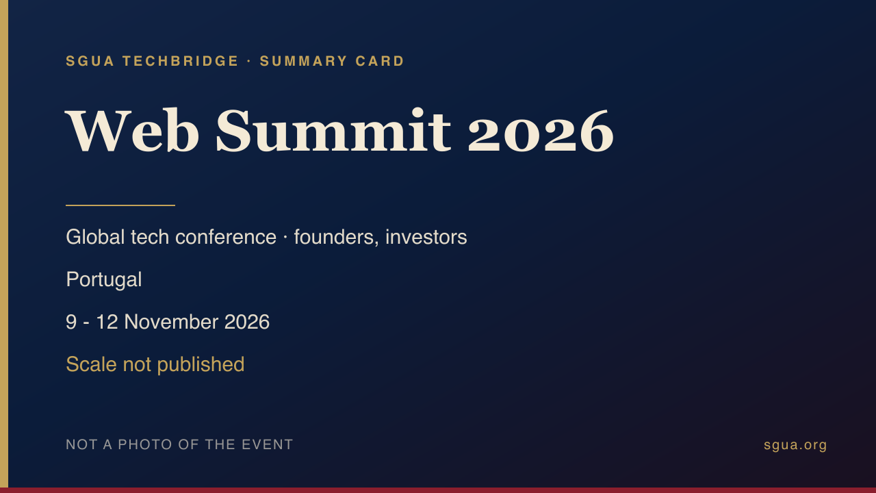 Картка-підсумок Web Summit 2026: тема, країна, дати та масштаб — не фото події